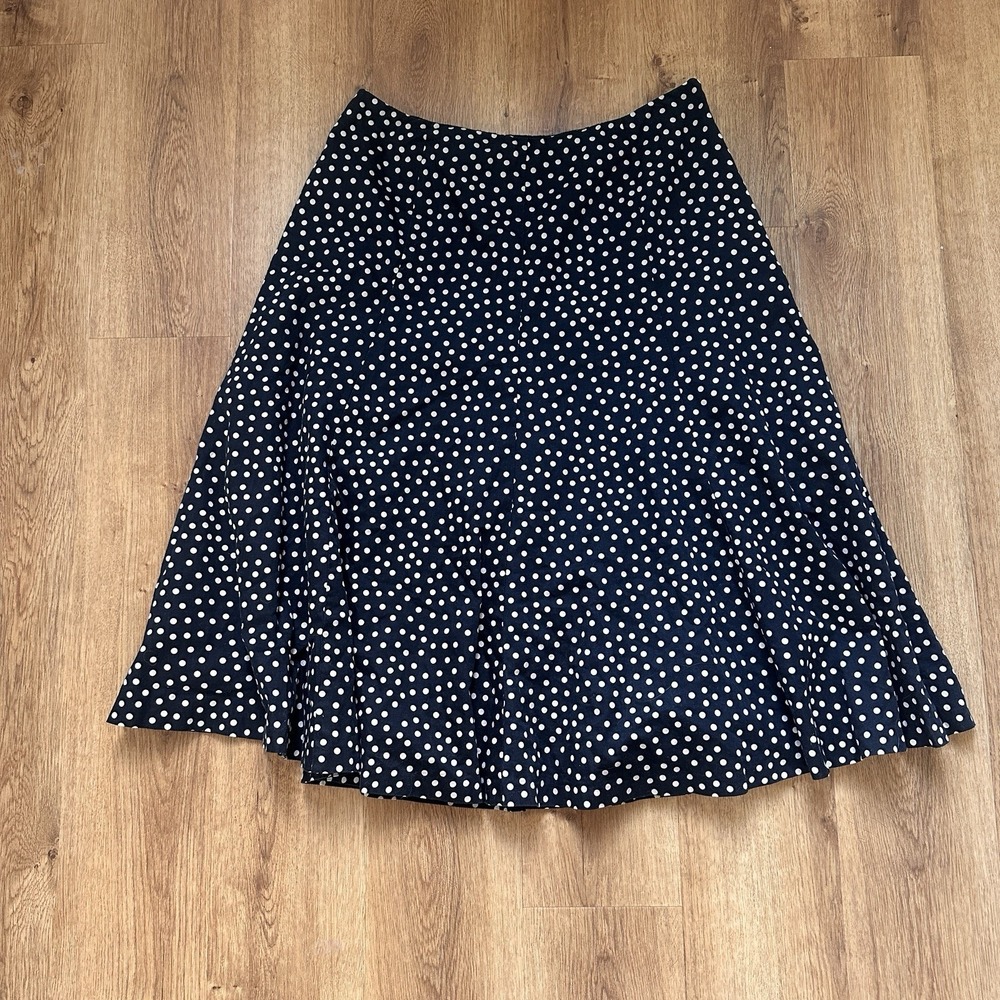 Jones New York Women's 100% Cotton Black And Tan Polk Dot Midi Skirt Size 8